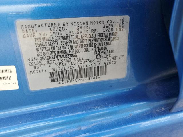 3N1CN8FV7ML837856 - 2021 NISSAN VERSA SR BLUE photo 13