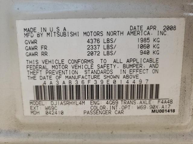 4A3AB36F39E014497 - 2009 MITSUBISHI GALANT ES WHITE photo 12