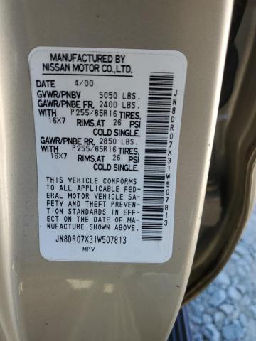 JN8DR07X31W507813 - 2001 NISSAN PATHFINDER LE GOLD photo 12