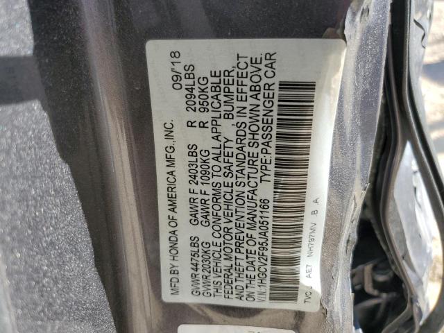 1HGCV2F95JA051166 - 2018 HONDA ACCORD TOURING GRAY photo 12