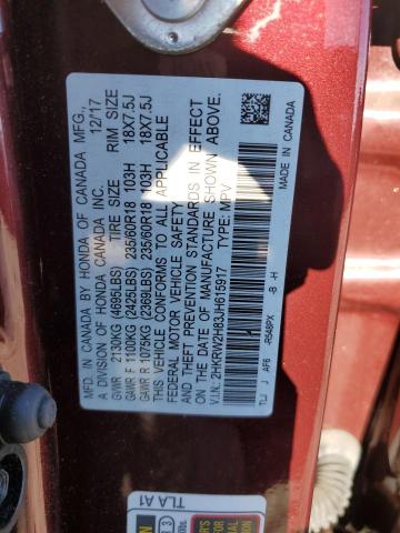 2HKRW2H83JH615917 - 2018 HONDA CR-V EXL BURGUNDY photo 12