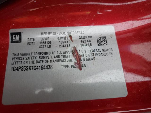 1G4PS5SK7C4164438 - 2012 BUICK VERANO RED photo 12