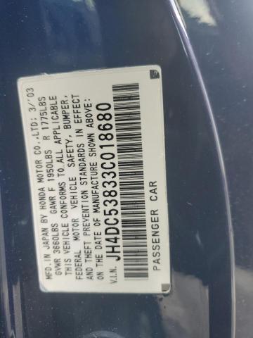 JH4DC53833C018680 - 2003 ACURA RSX BLUE photo 12