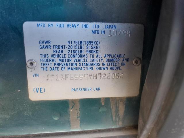 JF1SF6559YH722052 - 2000 SUBARU FORESTER S GREEN photo 12
