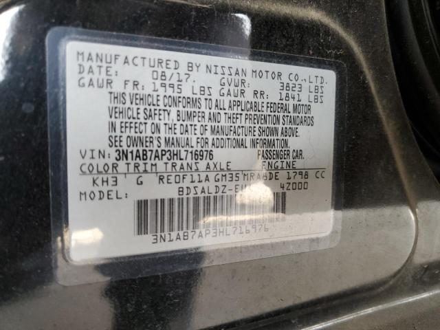 3N1AB7AP3HL716976 - 2017 NISSAN SENTRA S BLACK photo 12