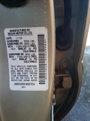 JN8DR09Y81W587034 - 2001 NISSAN PATHFINDER LE TAN photo 12