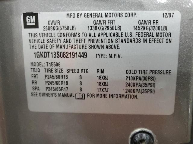 1GKDT13S082191449 - 2008 GMC ENVOY SILVER photo 13