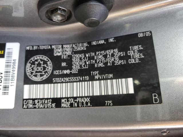 5TDZA29C55S374119 - 2005 TOYOTA SIENNA CE GRAY photo 13