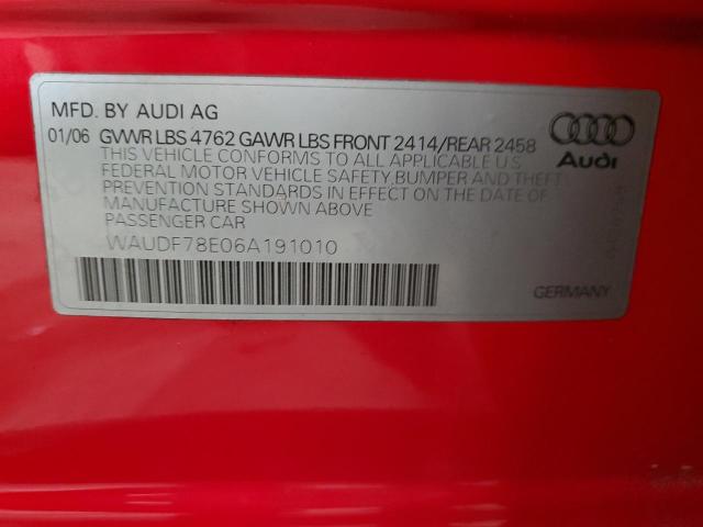 WAUDF78E06A191010 - 2006 AUDI A4 2.0T QUATTRO RED photo 12