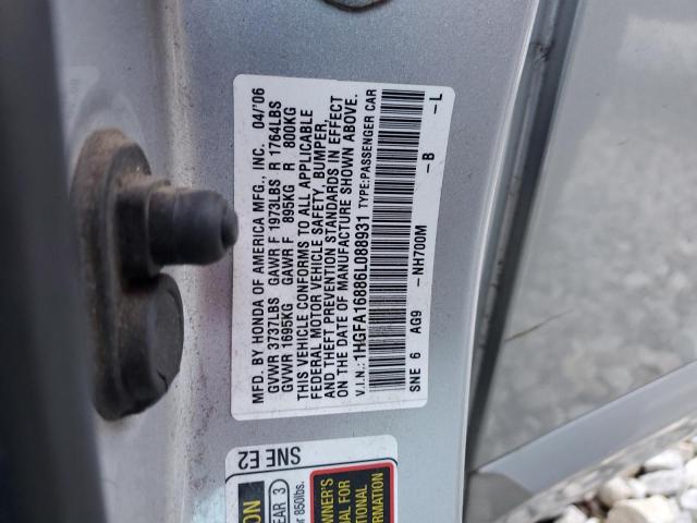 1HGFA16886L088931 - 2006 HONDA CIVIC EX SILVER photo 12