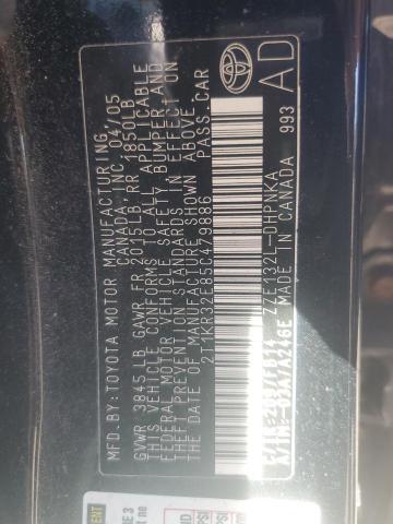 2T1KR32E85C479886 - 2005 TOYOTA COROLLA MA XR BLACK photo 12