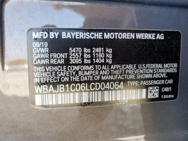 WBAJB1C06LCD04064 - 2020 BMW 530XE GRAY photo 12