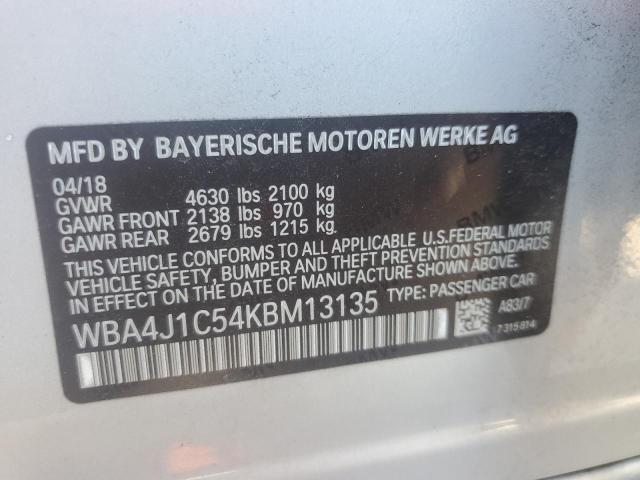 WBA4J1C54KBM13135 - 2019 BMW 430I GRAN COUPE SILVER photo 13