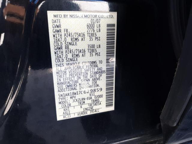 5N1AR18W17C629859 - 2007 NISSAN PATHFINDER LE შავი ფოტო 13