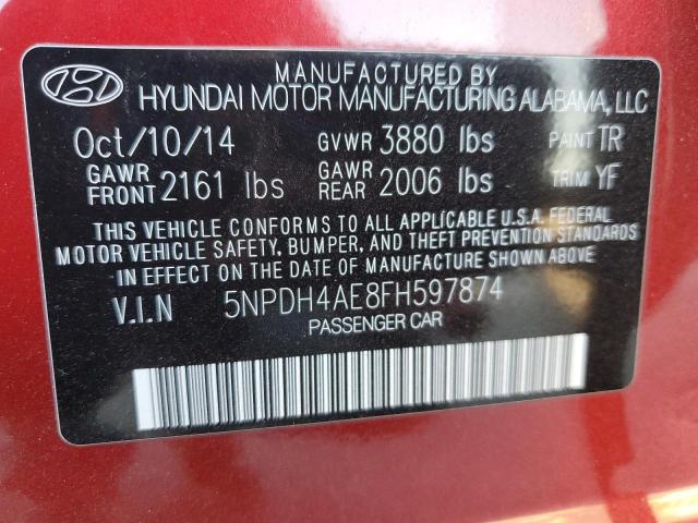 5NPDH4AE8FH597874 - 2015 HYUNDAI ELANTRA SE RED photo 12