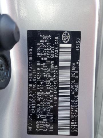 4T1BF1FK3EU373714 - 2014 TOYOTA CAMRY L SILVER photo 10