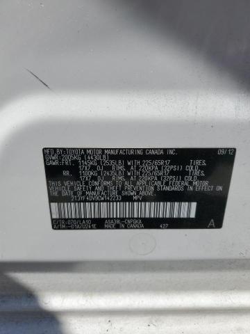 2T3YF4DV9CW142233 - 2012 TOYOTA RAV4 LIMITED WHITE photo 14