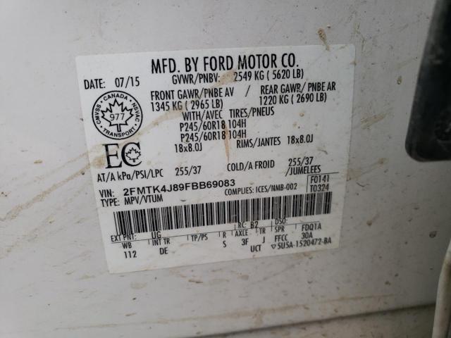 2FMTK4J89FBB69083 - 2015 FORD EDGE SEL WHITE photo 12