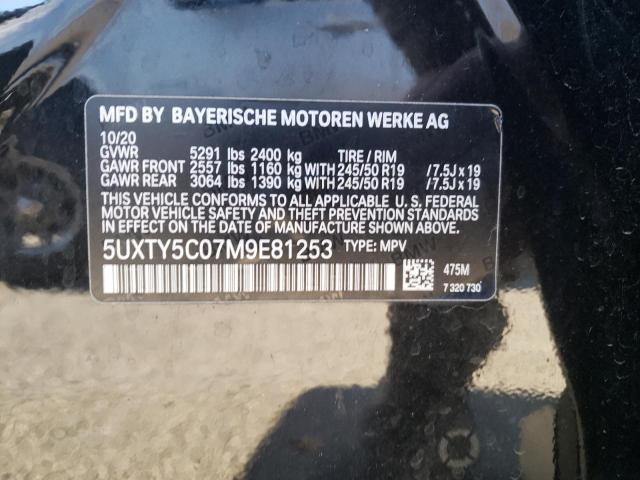 5UXTY5C07M9E81253 - 2021 BMW X3 XDRIVE30I BLACK photo 12