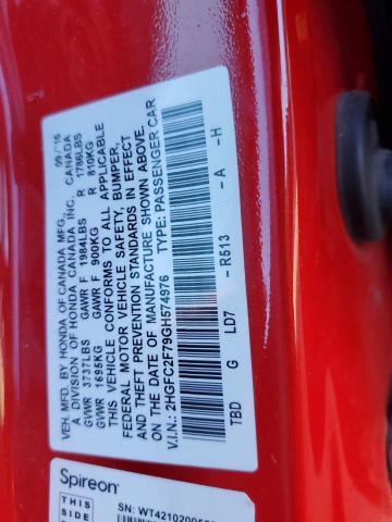 2HGFC2F79GH574976 - 2016 HONDA CIVIC EX RED photo 13