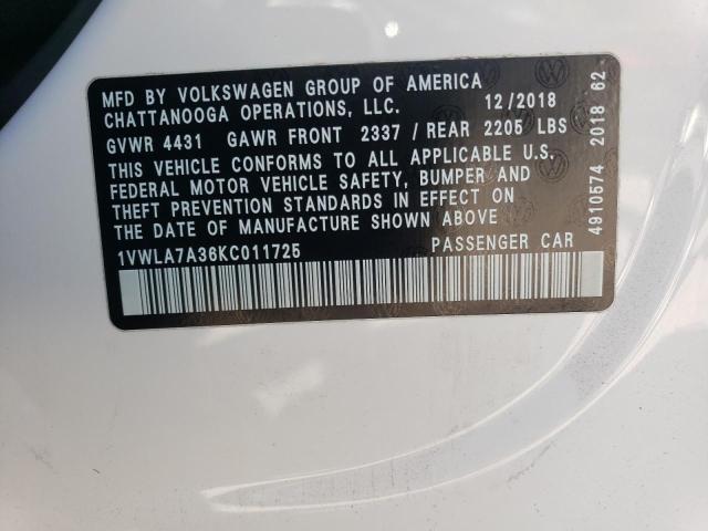 1VWLA7A36KC011725 - 2019 VOLKSWAGEN PASSAT WOLFSBURG WHITE photo 13