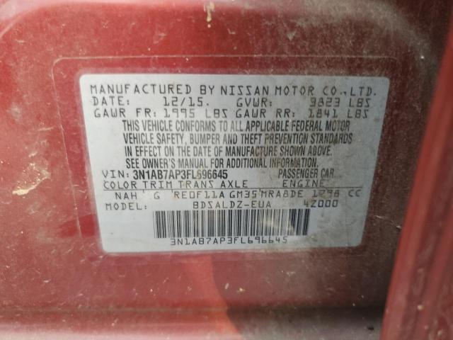 3N1AB7AP3FL696645 - 2015 NISSAN SENTRA S BURGUNDY photo 12