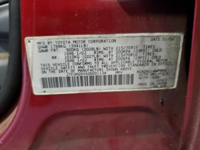 JTEGH20VX26001134 - 2002 TOYOTA RAV4 RED photo 13