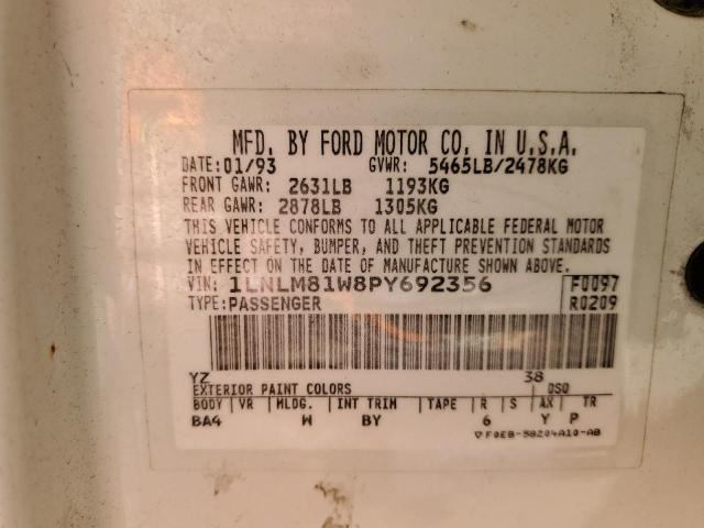 1LNLM81W8PY692356 - 1993 LINCOLN TOWN CAR EXECUTIVE WHITE photo 12