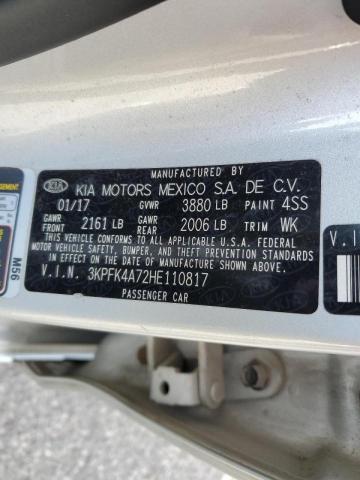 3KPFK4A72HE110817 - 2017 KIA FORTE LX SILVER photo 12