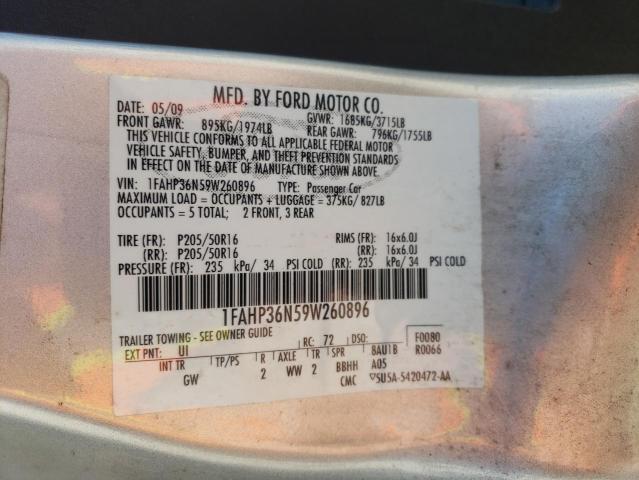 1FAHP36N59W260896 - 2009 FORD FOCUS SES SILVER photo 12