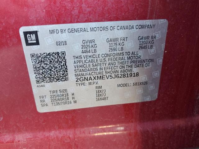 2GNAXMEV5J6281918 - 2018 CHEVROLET EQUINOX PREMIER MAROON photo 14