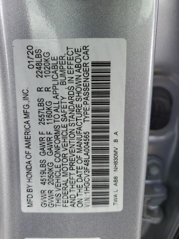 1HGCV3F48LA004565 - 2020 HONDA ACCORD HYBRID EX SILVER photo 13