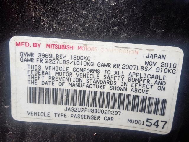 JA32U2FU8BU020297 - 2011 MITSUBISHI LANCER ES/ES SPORT BLACK photo 10