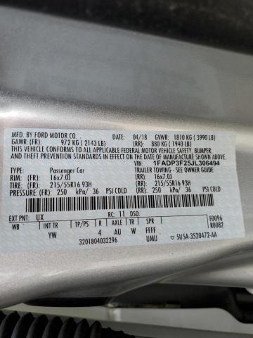 1FADP3F25JL306494 - 2018 FORD FOCUS SE SILVER photo 12