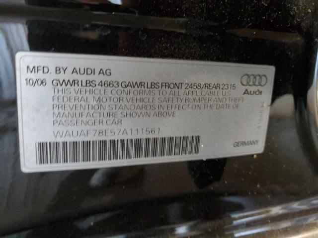 WAUAF78E57A111561 - 2007 AUDI A4 2 BLACK photo 12