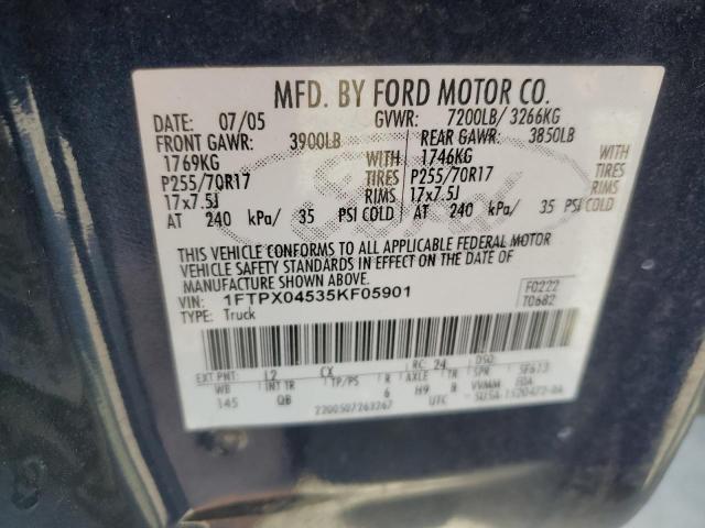 1FTPX04535KF05901 - 2005 FORD F150 BLUE photo 13