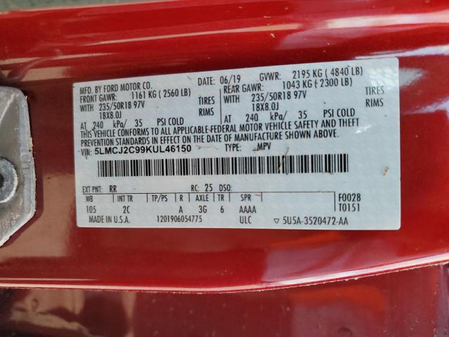 5LMCJ2C99KUL46150 - 2019 LINCOLN MKC SELECT Բորդո լուսանկար 14