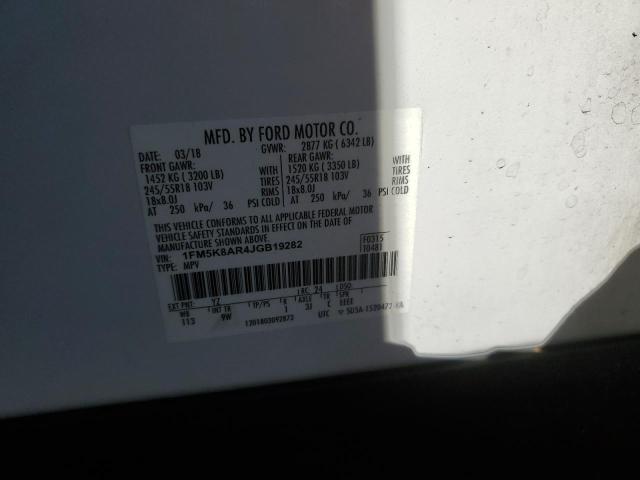 1FM5K8AR4JGB19282 - 2018 FORD EXPLORER POLICE INTERCEPTOR WHITE photo 14