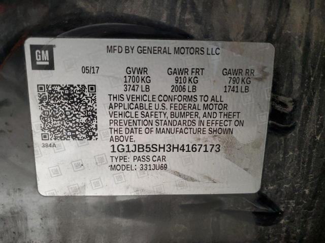 1G1JB5SH3H4167173 - 2017 CHEVROLET SONIC LS შავი ფოტო 12