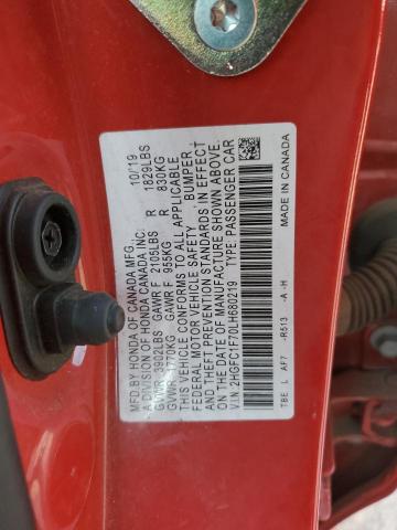 2HGFC1F70LH680219 - 2020 HONDA CIVIC EXL წითელი ფოტო 12