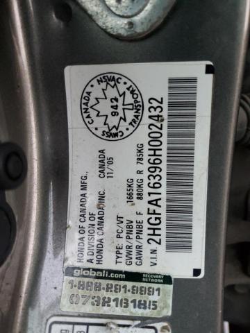 2HGFA16396H002432 - 2006 HONDA CIVIC DX VP بني صورة 12