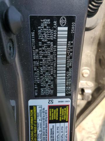 4T1B11HK5JU127978 - 2018 TOYOTA CAMRY L GRAY photo 13