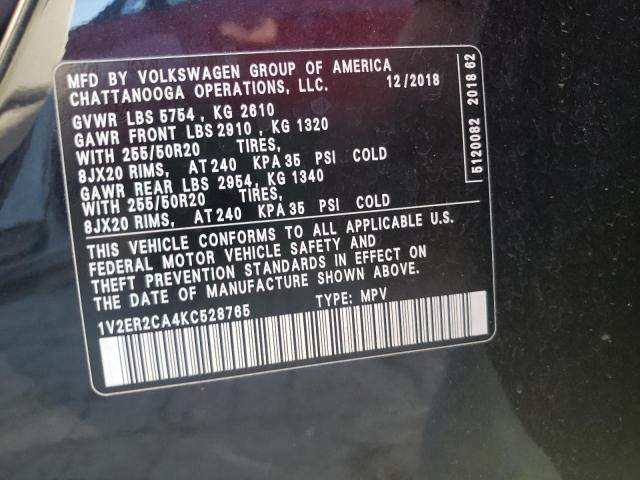 1V2ER2CA4KC528765 - 2019 VOLKSWAGEN ATLAS SEL Qara foto 12