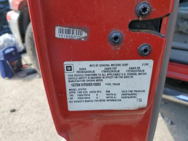 1GTEK19T6XE519263 - 1999 GMC NEW SIERRA K1500 RED photo 12