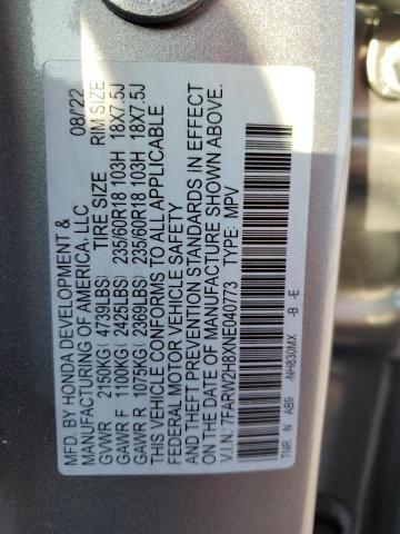 7FARW2H8XNE040773 - 2022 HONDA CR-V EXL SILVER photo 13