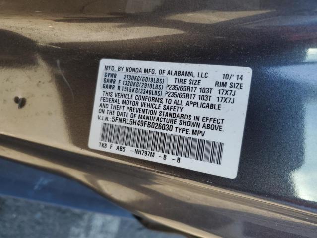 5FNRL5H49FB026030 - 2015 HONDA ODYSSEY EX GRAY photo 12