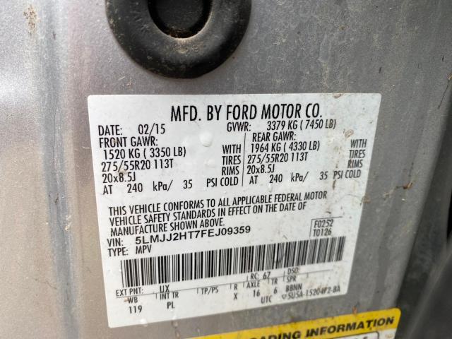 5LMJJ2HT7FEJ09359 - 2015 LINCOLN NAVIGATOR ვერცხლისფერი ფოტო 10