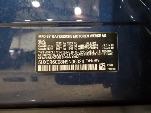 5UXCR6C08N9N06324 - 2022 BMW X5 XDRIVE40I BLUE photo 13