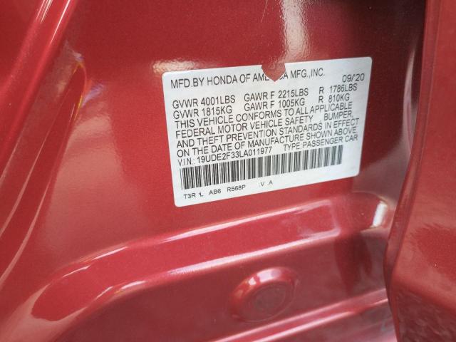 19UDE2F33LA011977 - 2020 ACURA ILX RED photo 12