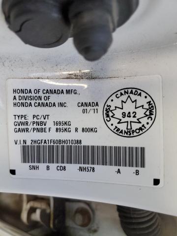 2HGFA1F60BH010388 - 2011 HONDA CIVIC LX-S WHITE photo 12